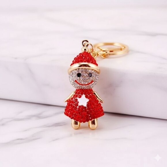 Adorable Rhinestone Holiday Snowman Keychain Bag Charm - Picture 3 of 5